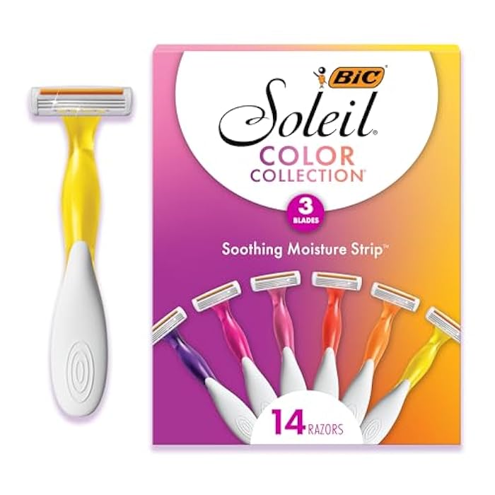 BIC Soleil 3 Colors Women's Disposable Razors With Aloe Vera and Vitamin E Lubricating Strip for Enhanced Glide, With 3 Blades, 14 Count - Image 1